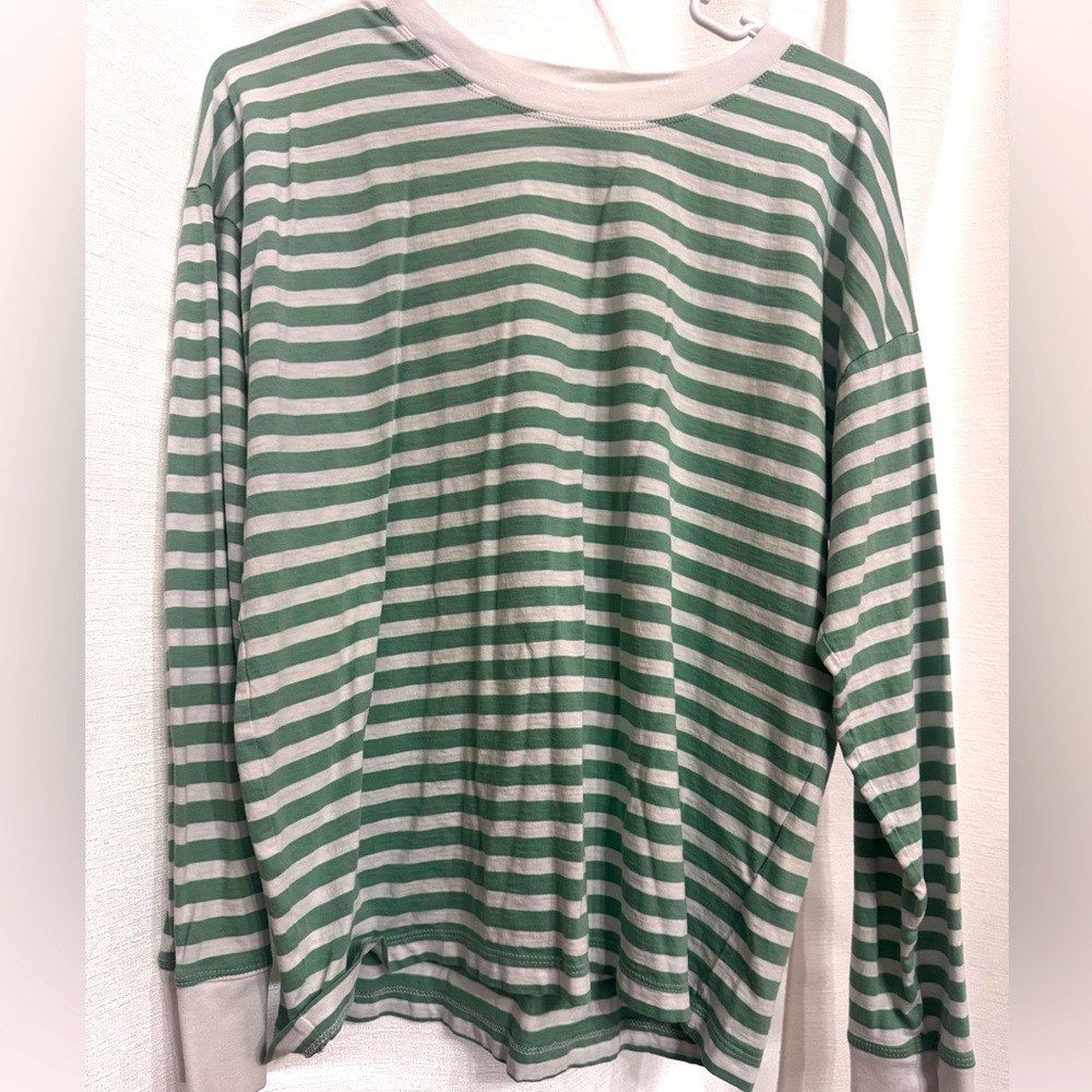 J. Crew Striped Top • Green and White Stripes • L